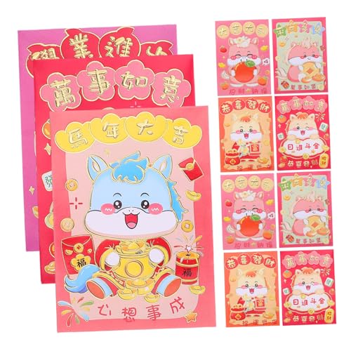 Angoily 120 Stück Rote Umschläge Jahr Des Pferdes Karton Pferd Design Traditionelle Glücksgeldumschläge Chinesisches Neujahrsfest Geschenkumschläge für Frühlingsfest Feier von Angoily