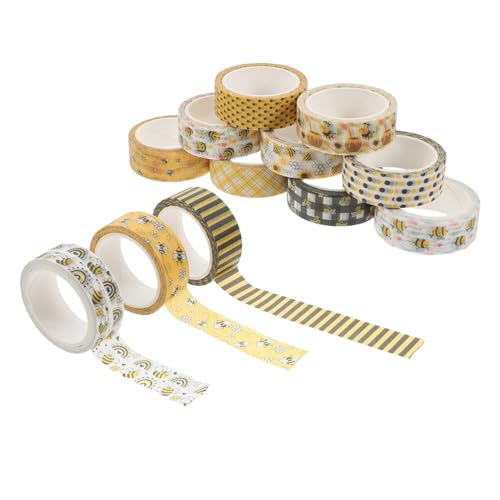 Angoily 12Rollen Bienenmuster Washi Tape Set Farbiges Dekoratives Klebeband für DIY Projekte Scrapbooking Geschenkverpackungen und Bastelarbeiten für Journals von Angoily