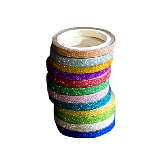 Angoily 12Stücke Glitzer Washi Klebeband Dekoratives Papierklebeband Für Scrapbooking DIY Planer Fotoalbum Dekoration Zufällige Farben Vielseitig Einsetzbar von Angoily