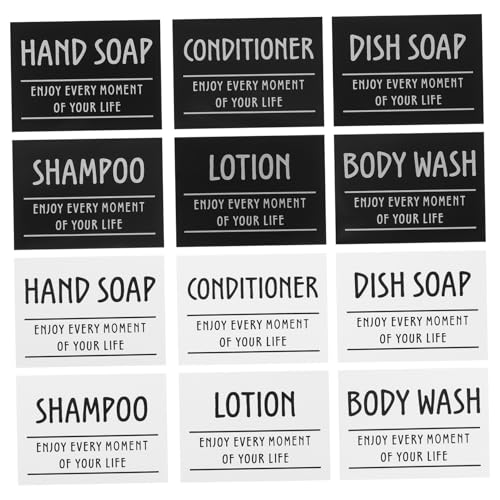 Angoily 12Stücke Wasserdichte für Kunststoffflaschen Badezimmer Handseifenspender Langlebige Aufkleber für Lotion Shampoo Feuchtigkeitsbeständig von Angoily