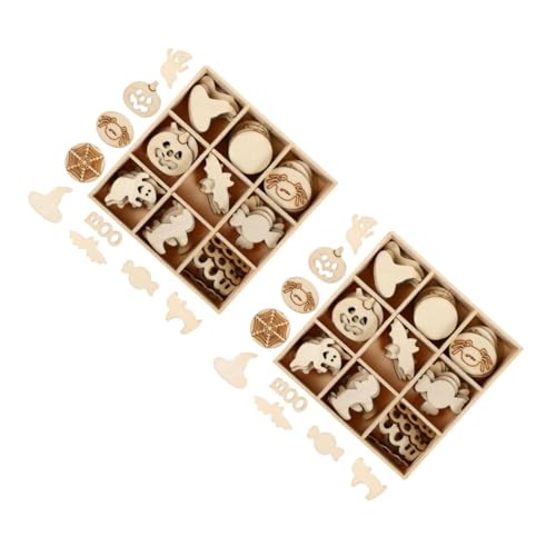 Angoily 144 Stk Teiliges Holzdekoration Umweltfreundliche DIY Holzchips Box Vielseitige Formen für Halloween Deko Bastelarbeiten und Anhänger Kreative Holzhandwerksmaterialien von Angoily