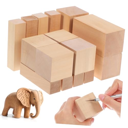 Angoily 15 Stück Teiliges Holzklötze Rechteckige Bastelholzstücke zum Schnitzen Bemalen und DIY Projekte Leichte Stabile Werkstücke für Kreative Holzarbeiten von Angoily