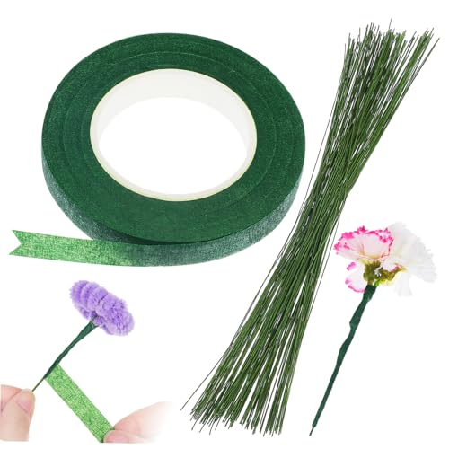 Angoily 150 Stück Blumenstiele und Klebeband für Kunstblumen Stabiler Draht für Blumensträuße Vielseitige Bastelaccessoires für Hochzeiten und Besondere Anlässe von Angoily