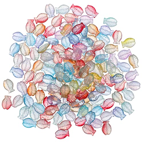 Angoily 150 Stück Glasperlen Fischform Farbverlauf DIY Schmuckperlen für Armband Halskette Basteln Bunte Fischcharms für Kreative Handarbeiten und Dekoration von Angoily