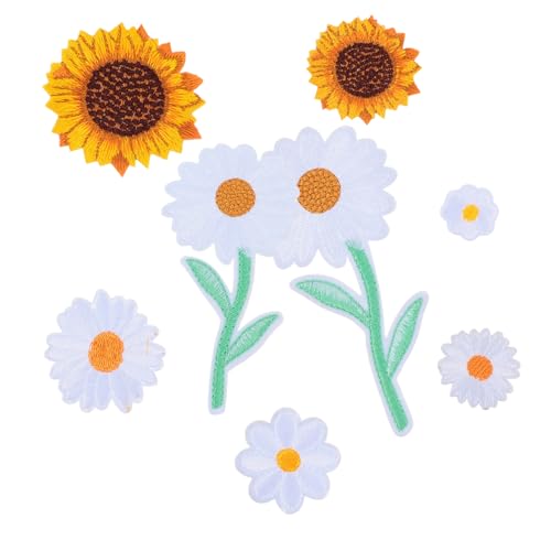 Angoily 16 Stück Teiliges Besticktes Blumen patch Margeriten und Sonnenblumen zum Aufbügeln oder Aufnähen Langlebige Textil applikationen für DIY Kleidung und Accessoires von Angoily