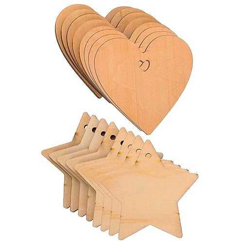 Angoily 16 Stück Teiliges Diy Holzdekor Unvollendete Herz und Sternscheiben Hochwertigem Holz für Kreative Bastelprojekte und Partydekoration von Angoily