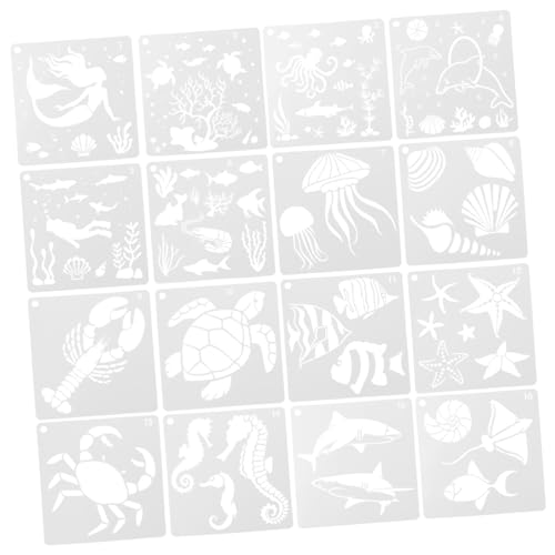 Angoily 16 Stück Teiliges Schablonen für Wandgestaltung im Meeresdesign Wiederverwendbare Malvorlagen für DIY Projekte und Bastelarbeiten für Verschiedene Oberflächen von Angoily