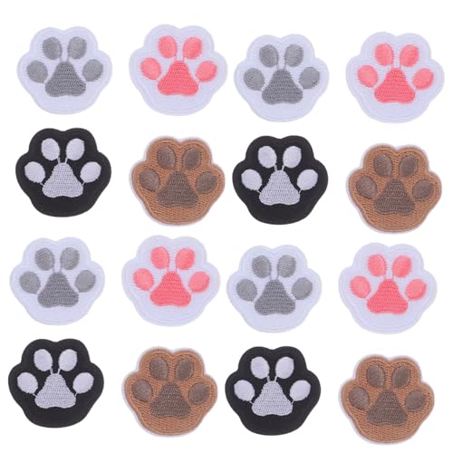 Angoily 16 Stück Teiliges Selbstklebende Bestickte Hundepfoten Patches DIY Applikationen zum Aufnähen für Kleidung Taschen Jacken Rucksäcke Pflegeleicht und Langlebig von Angoily