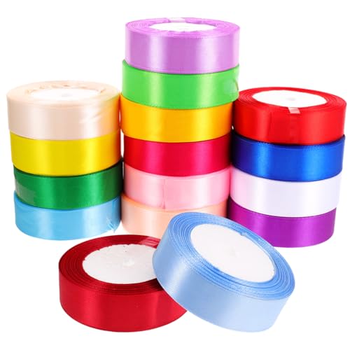 Angoily 16Rollen Farbige Geschenkband Dekoratives DIY Bastelband Für Hochzeiten Und Feste Strapazierfähiges Und Vielseitiges Wickelmaterial von Angoily