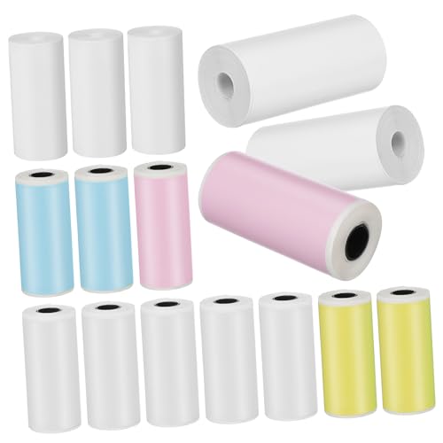 Angoily 16Rollen Mini Druckerpapier Thermopapier für Aufkleber Selbstklebende Etiketten Verschiedenen Farben Kompatibel mit Mini Thermodruckern und Tintenstrahldruckern von Angoily