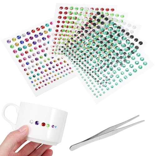Angoily 17 Blätter Glitzerstein Aufkleber Selbstklebende Acryl Rhinestones mit Pinzette für DIY Dekorationen Vielseitige Verwendung für Handwerksprojekte Handy und Laptop Dekoration von Angoily
