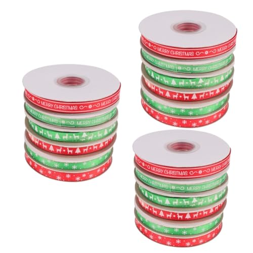 Angoily 18 Rollen Weihnachtsband mit Weihnachtlichem Muster Geripptes Geschenkband für Geschenkverpackung DIY Dekoration Festliche Schleifen Geeignet für Weihnachtsbaum Deko und Party von Angoily