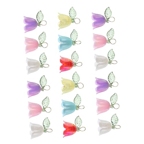 Angoily 18 Stück Teiliges Blumen-perlen Kleinen Lilien Glockenblumen-anhängern Farbenfrohe Blumige Schmuck-charms für Diy-armbänder Halsketten Ohrringe und Bastelarbeiten von Angoily