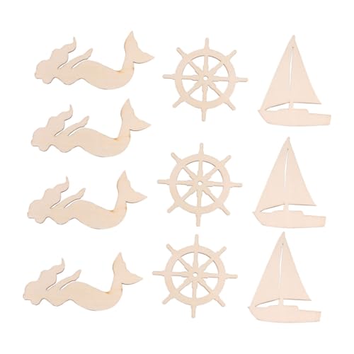 Angoily 18 Stück Teiliges Unvollendetes Holz deko Meerjungfrau Ruder und Segelboot Motiven zum Bemalen und Basteln Vielseitige DIY holzfiguren für Küsten Wand Tischdeko bei Partys und von Angoily