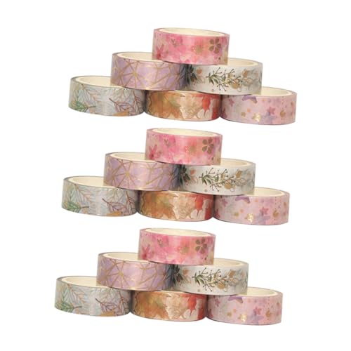 Angoily 18 Stück Teiliges Washi Tape mit Goldener Folie Japanisches Dekoratives Klebeband mit Herbst-motiv Ahornblätter und Sternen Reißbar Vielseitig für DIY Scrapbook Journaling Karten von Angoily