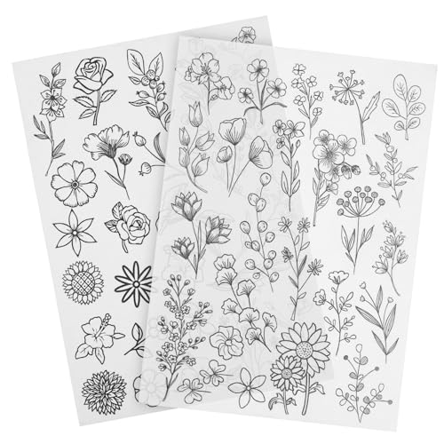 Angoily 2 Blätter Wasserlöslicher Stickvlies mit Floralen Stickvorlagen Wasserlösliche Stickerei Stabilisatoren für Handstickerei Waschbare Stoffunterlage für Feine Blumenmuster und von Angoily