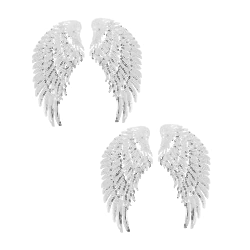 Angoily 2 Paare DIY Pailletten Applikation Bügel Patch für Kleidung Engel Flügel Stoffaufnäher für Bastelarbeiten und Kleidungsgestaltung Silber von Angoily