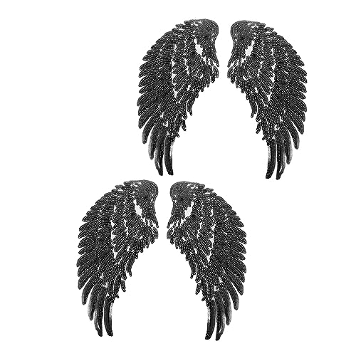 Angoily 2 Paare Gestickter Stoffaufnäher Flügel gestickte Aufnäher kleidung nähen patch geformt für bügeleisen Applikation im Bügelstil DIY-Pailletten-Patch Polyester Black Angoily 2 Paare Gestickter Stoffaufnäher Flügel gestickte Aufnäher kleidung nähen patch geformt für bügeleisen Applikation im Bügelstil DIY-Pailletten-Patch Polyester Black von Angoily