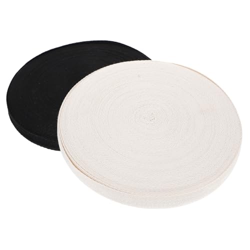 Angoily 2 Rollen Baumwoll Twill Band Breit Webmuster Webband Schwarz und Natur pro Nähen Einfassband Saumband für DIY Handwerk Bekleidungs und Dekorationsmaterial von Angoily