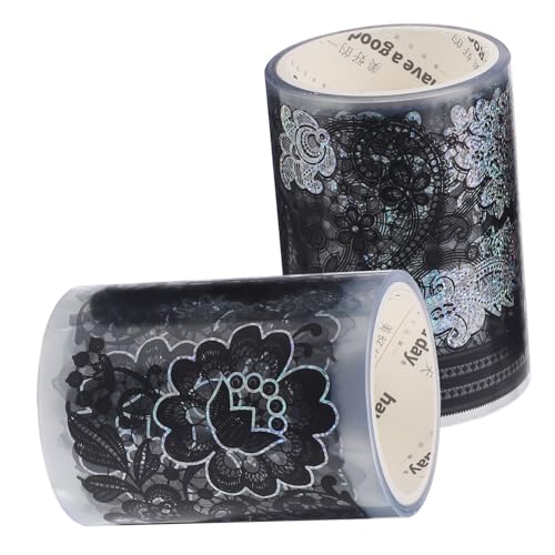 Angoily 2 Rollen Dekoratives Pet Klebeband mit Zartem Spitzenmuster und Silberner Prägung Vielseitig Verwendbar für Scrapbooking DIY Bastelprojekte Geschenkverpackungen und Journaling von Angoily