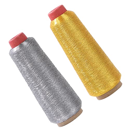 Angoily 2 Rollen Faden für die Computerstickerei metallisch vielfältig Maschine silbernes Stickgarn Goldfaden bastelsets für embroidery silberfaden quaste Kreuzstichfaden Stickfaden von Angoily
