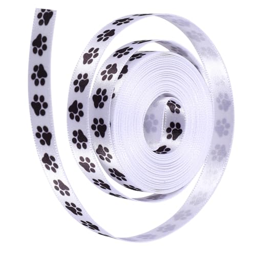 Angoily 2 Rollen Geschenkband mit Hundepfoten motiv Breit Lang Vielseitiges Bastelband für Geschenkverpackungen und DIY dekoration Polyester Schwarzer Pfotenabdruck von Angoily