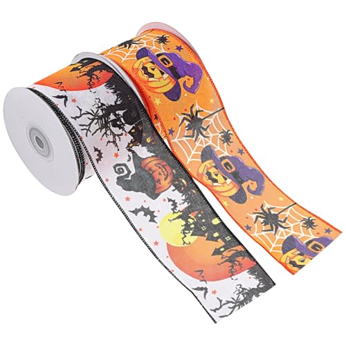 Angoily 2 Rollen Halloween Dekoratives Geschenkband mit Drahtkante Polyester Satinband Formstabil Glatte Oberfläche Vielseitig für Geschenkverpackungen Bastelbedarf und Modeaccessoires von Angoily