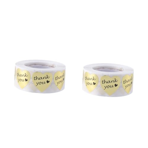 Angoily 2 Rollen Herzförmige Dankeschön Aufkleber Goldene Foil Etiketten für Backwaren für Handmade Shops und Einfach Anzubringen für Feiern und Dekoration von Angoily