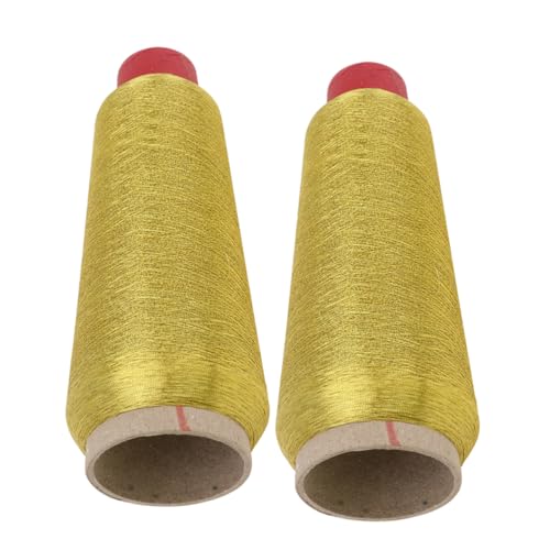 Angoily 2 Rollen Nähmaschinen Stickgarn Reflektierendes Set Bastelgarn Glitzer Metallisch Nähzubehör Häkelgarn Gold Nähgarn Handstickgarn Polyester Golden von Angoily