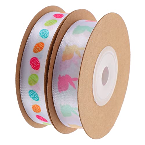 Angoily 2 Rollen Osterbänder Dekoratives Geschenkband mit Ostereiern und Kaninchen für Bastelarbeiten Verpackungen und Festival Dekorationen Yards pro Rolle von Angoily