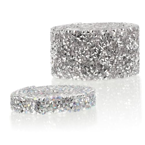 Angoily 2 Rollen Selbstklebendes Strassband Silber Ab Farbglitzer Dekoband Langlebiges Funkelndes Rhinestone Ribbon Roll für Basteln Kleidung Brautschleier Taschen Schuhe von Angoily