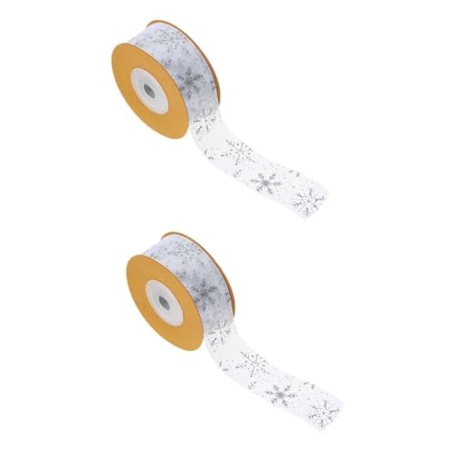 Angoily 2 Rollen Weihnachtliches Geschenkband Silber Schleifenband mit Schneeflockenmuster für DIY Geschenkverpackung Weihnachtsdeko Basteln und Festliche Schleifen von Angoily