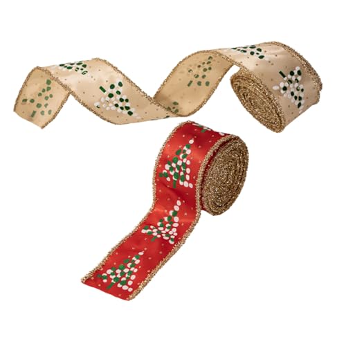 Angoily 2 Rollen Weihnachtsband mit Drahtkanten Farben Rot Khaki Kleine für Diy-weihnachtsdekorationen Formbares Geschenkband für Kränze Schleifen Festliche Bastelprojekte von Angoily