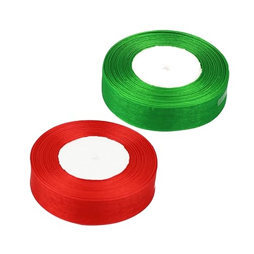 Angoily 2 Rollen Yards Transparentes Chiffon Geschenkband Rot und Grün Bastelprojekte Dekoration Weihnachtsgeschenke und Partys Gefertigt von Angoily