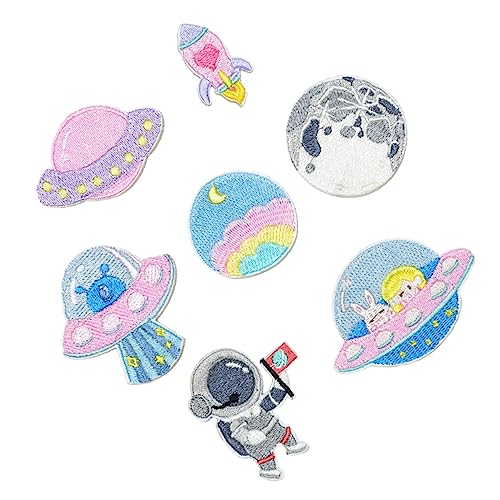 Angoily 2 Sätze 8 Stück Diy-patch Kleidung Dekorationen Planet Platz Flecken Party Aufkleber Thematisiert Patches Dekorativ Hochzeit Für Gestickte Aufnäher Rosa Polyester von Angoily