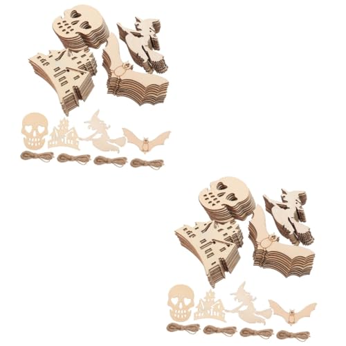 Angoily 2 Sätze Halloween Holz Dekoration Teiliges aus Unlackierten DIY Holzscheiben Robuste Bastelstücke mit Glatten Kanten für Kreative Halloween Partygestaltung und Malspaß von Angoily