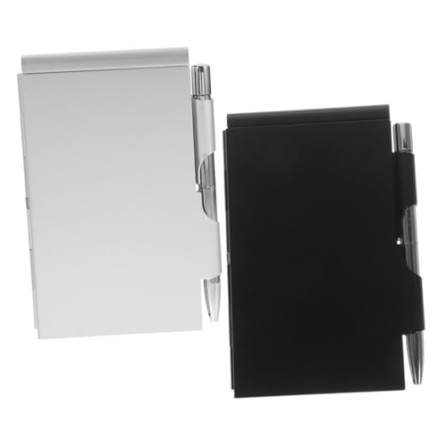 Angoily 2 Sätze Kleines Aluminiumlegierung Notizbuch mit Integriertem Stift Tragbares Mini Notizblock mit Abreißbaren Leichtes und Kompaktes Büro Notizheft für Unterwegs in Schwarz und Angoily 2 Sätze Kleines Aluminiumlegierung Notizbuch mit Integriertem Stift Tragbares Mini Notizblock mit Abreißbaren Leichtes und Kompaktes Büro Notizheft für Unterwegs in Schwarz und von Angoily