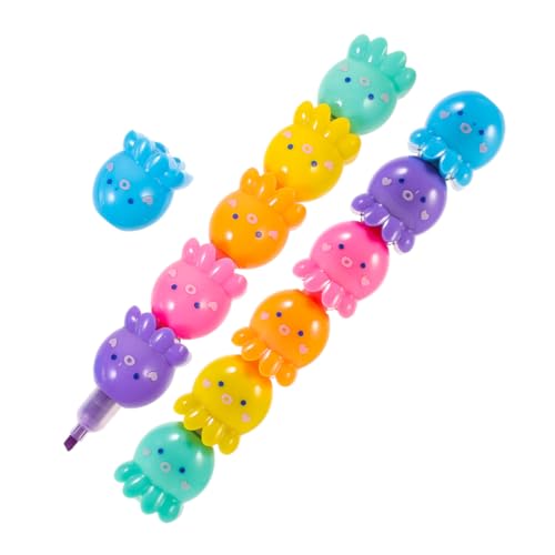 Angoily 2 Sätze Stapelbare Octopus Fluorescent Marker Pens mit Lebhaften Farben Mini Leuchtende Marker für Schüler Kreative Notizen Büro und DIY Schreibbedarf von Angoily