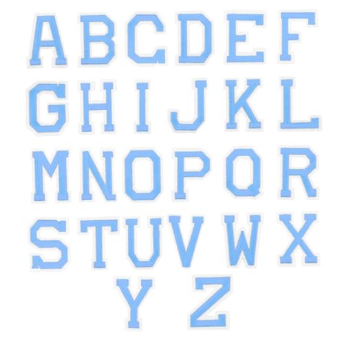 Angoily 2 Sätze Teilig Aufbügelbare Buchstaben Aufnäher Dunstblau Bestickte Stoffpatches für Damen DIY Kleidung Taschen Jeans Zubehör von Angoily