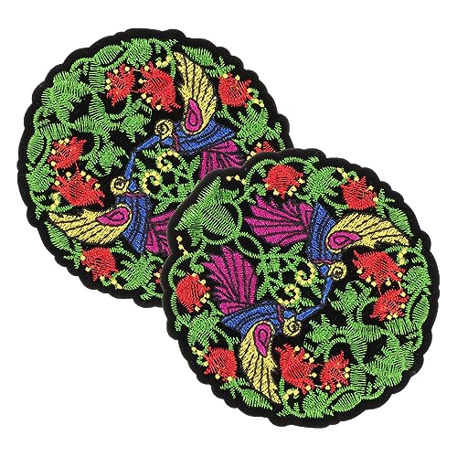 Angoily 2 Stck. Runde Bestickte Patches mit Blumen und Vogelmotiv für Kleidung Diy Dekoration Aufnäher zum Aufbügeln für Verschiedene Anlässe von Angoily
