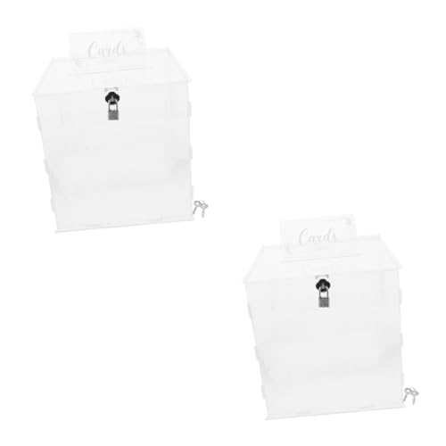 Angoily 2 Stück Acryl Hochzeit Kartenbox mit Schloss Transparente Quadratische Geschenkbox Große Kapazität für Umschläge Geldgeschenke Geburtstags und Empfangsfeiern von Angoily