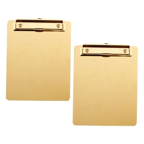Angoily 2 Stück Dateispeicherblock A4 Datei Zwischenablagen Dokumentieren Klemmbretter Mit Planke Klemmbrett Aus Edelstahl Schreibunterstützungstafel Büroklammer Rostfreier Stahl Golden von Angoily