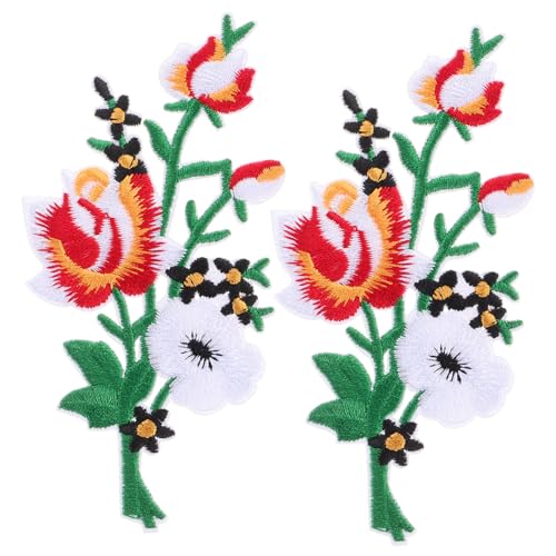 Angoily 2 Stück Gestickte dekorative Aufnäher Applique Patches Applikationen Form Aufnäher für Kleidung kleiden Muster Blume Bügelbild sommerflicken zum aufbügeln applizierte Blumen Stoff von Angoily