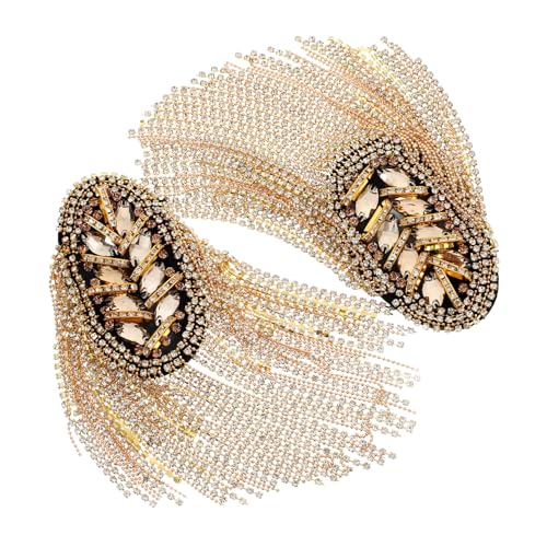Angoily 2 Stück Goldfarbene Schulterepauletten mit Quasten Strassverzierung Legierte Metall Dekoration DIY Kleidung Accessoire für Anzüge Kostüme Vielseitig Einsetzbar von Angoily