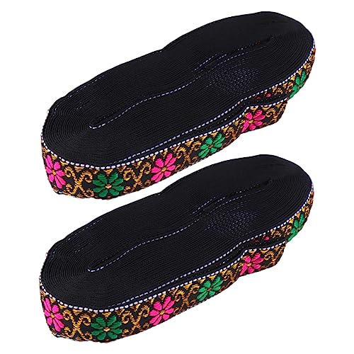 Angoily 2 Stück Jacquard-gurtband Aus Spitze Dekoration Gekräuselter, Plissierter Spitzenstoff Böhmisches Band Stickstoff Schwarze Spitze Jacquard-besatz Spitzenband Nähen Black Polyester von Angoily
