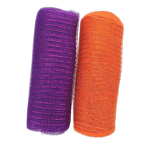 Angoily 2 Stück Metallic Mesh Ribbon Halloween Netzband in Orange und Dunkelviolett Glänzendes Bastelband für Hochzeit Kränze Geschenkverpackung DIY Haarschleifen und Partydeko von Angoily