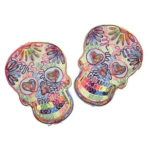 Angoily 2 Stück Paillettenschädel -Stoff Patch Schädel Patch DIY-Patches Verzerrungen nähen bestickt für dekorative Patches Mantelflicken selber machen kleine Kleiderflicken Gittergewebe von Angoily