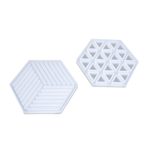 Angoily 2 Stück Silikon Hexagon Untersetzer Form für Diy Kristall Epoxidharz und Fondant Basteln Hollow Out Streifen Hollow von Angoily