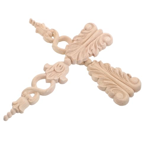 Angoily 2 Stück Teiliges Holzapplikationen aus Massivem Holz Geschnitzte Blumenornamente Klassische Möbelverzierung Dekorative Zierleisten für Schrank Türrahmen Natürliche Holzmaserung von Angoily