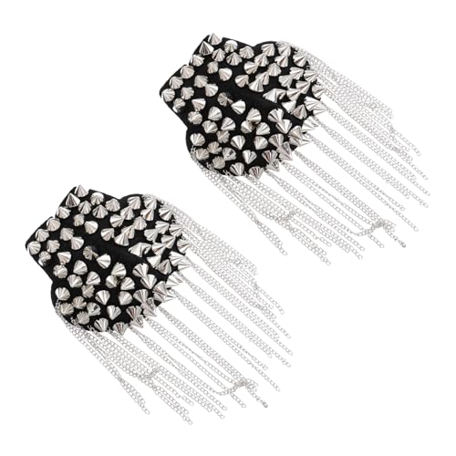 Angoily 2 Stück Teiliges Silbernes Schulterabzeichen mit Quaste Retro Epaulet Brosche Punkiger Metallnieten schulterklappe Modisches Kostümzubehör für Jacken und Anzüge von Angoily